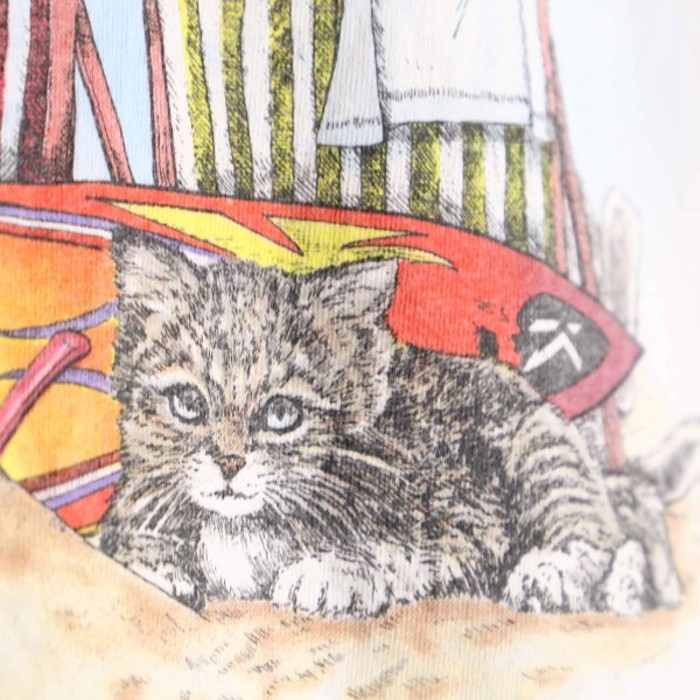 beach relaxing cat print h/s tee | Vintage.City 古着屋、古着コーデ情報を発信