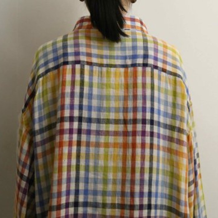 ORVIS linen 100% colorful check BIGshirt | Vintage.City 古着屋、古着コーデ情報を発信