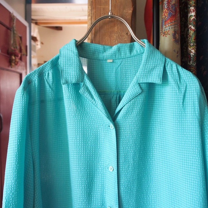 retro blouse/ブルーグリーンの爽やかレトロなブラウス | Vintage.City 古着屋、古着コーデ情報を発信