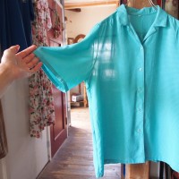 retro blouse/ブルーグリーンの爽やかレトロなブラウス | Vintage.City 빈티지숍, 빈티지 코디 정보