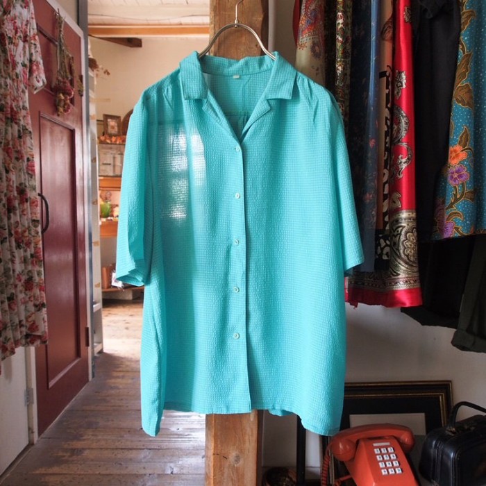 retro blouse/ブルーグリーンの爽やかレトロなブラウス | Vintage.City 古着屋、古着コーデ情報を発信