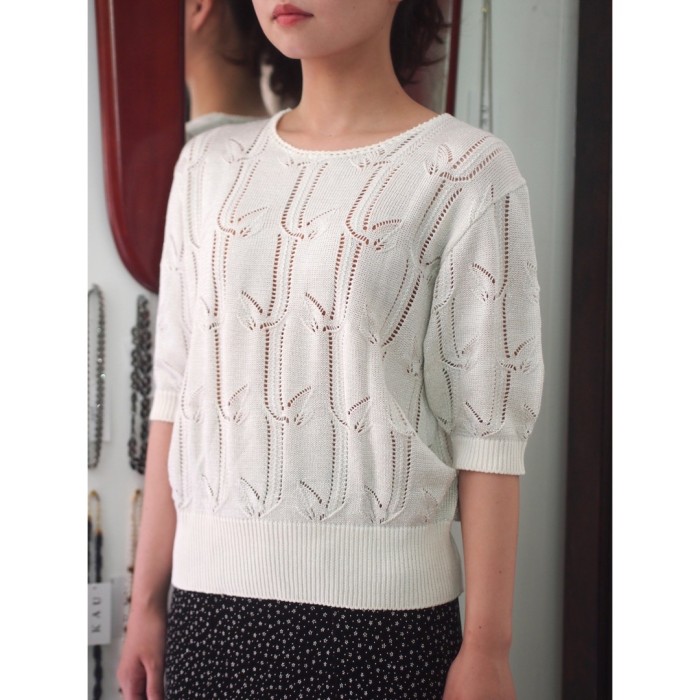design knit tops シースルー 半袖ニット ホワイト | Vintage.City 古着屋、古着コーデ情報を発信