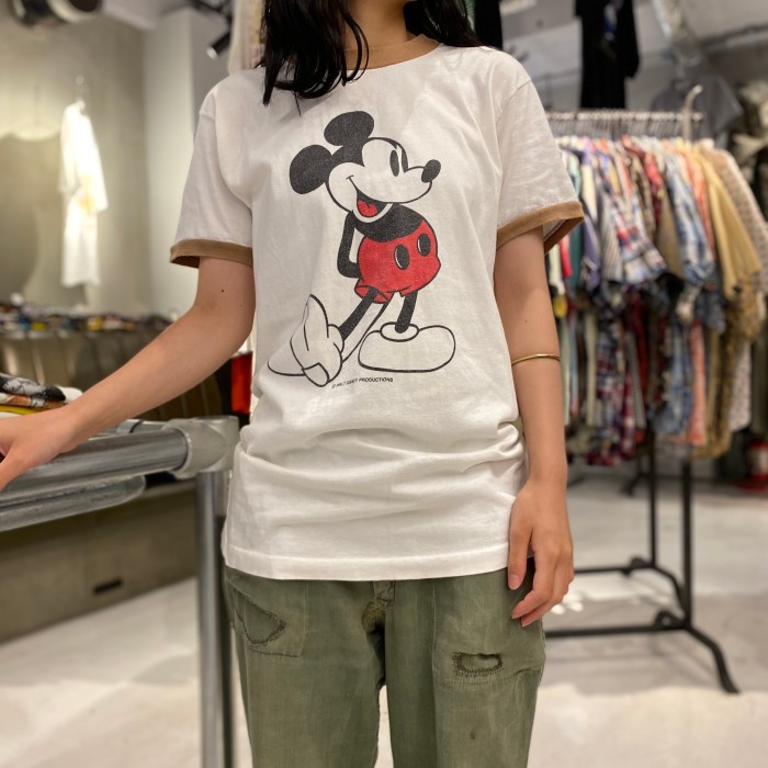 2022年5月新作下旬 ディズニー ミッキーマウス ラメ プリントTシャツ S