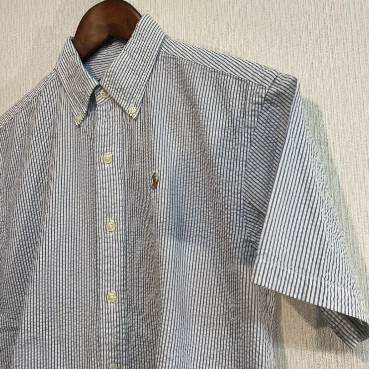 ラルフローレン ポニー刺繍 半袖 BDシャツ 150 シアサッカー 