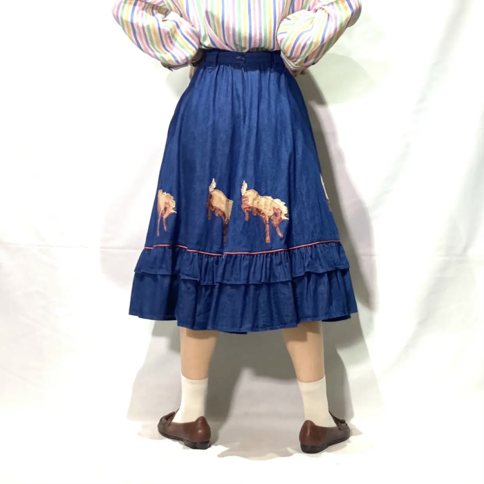 denim × horse patchwork flare skirt | Vintage.City Vintage Shops, Vintage Fashion Trends