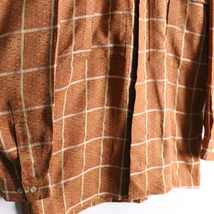 gold line check brown loose shirt | Vintage.City 古着屋、古着コーデ情報を発信