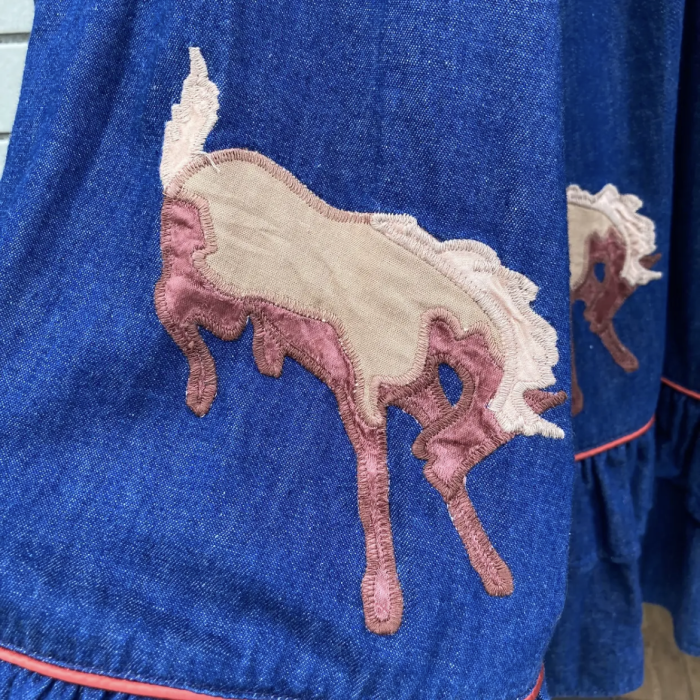 denim × horse patchwork flare skirt | Vintage.City 빈티지숍, 빈티지 코디 정보