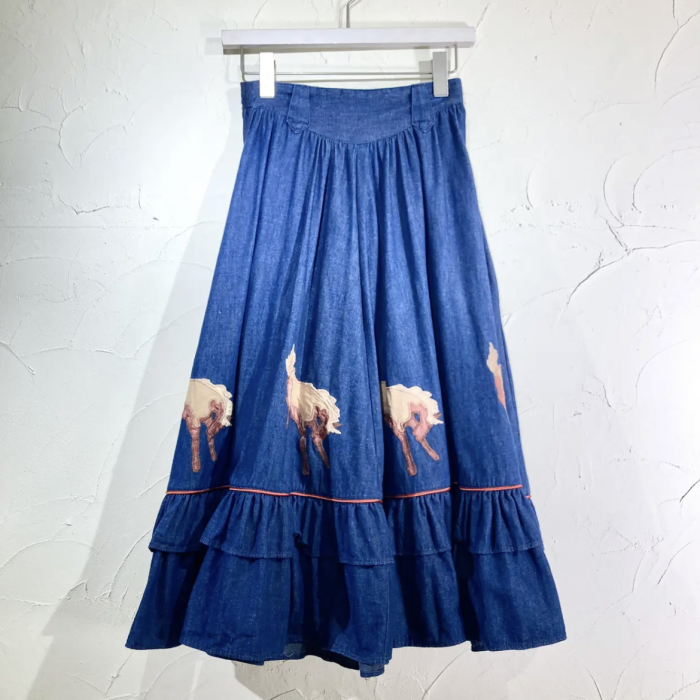 denim × horse patchwork flare skirt | Vintage.City Vintage Shops, Vintage Fashion Trends