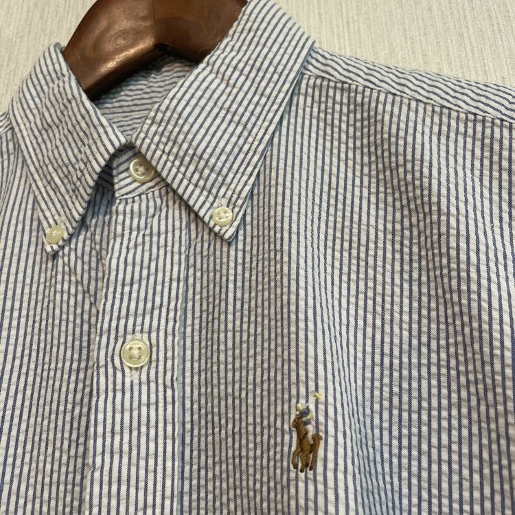 ラルフローレン ポニー刺繍 半袖 BDシャツ 150 シアサッカー 
