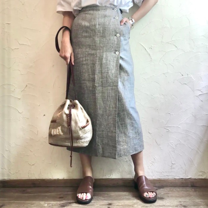 千鳥格子柄リネンタイトロングラップスカート | Vintage.City 古着屋、古着コーデ情報を発信