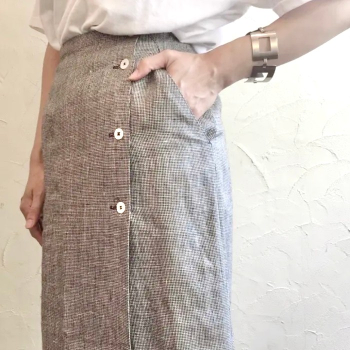 千鳥格子柄リネンタイトロングラップスカート | Vintage.City 빈티지숍, 빈티지 코디 정보