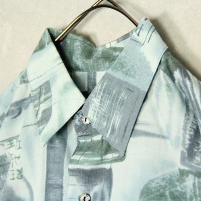 astronomy pattern dull blue shirt | Vintage.City 古着屋、古着コーデ情報を発信