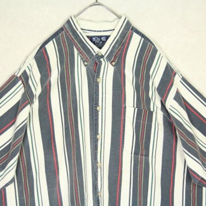 classic strire design half sleeve shirt | Vintage.City 빈티지숍, 빈티지 코디 정보