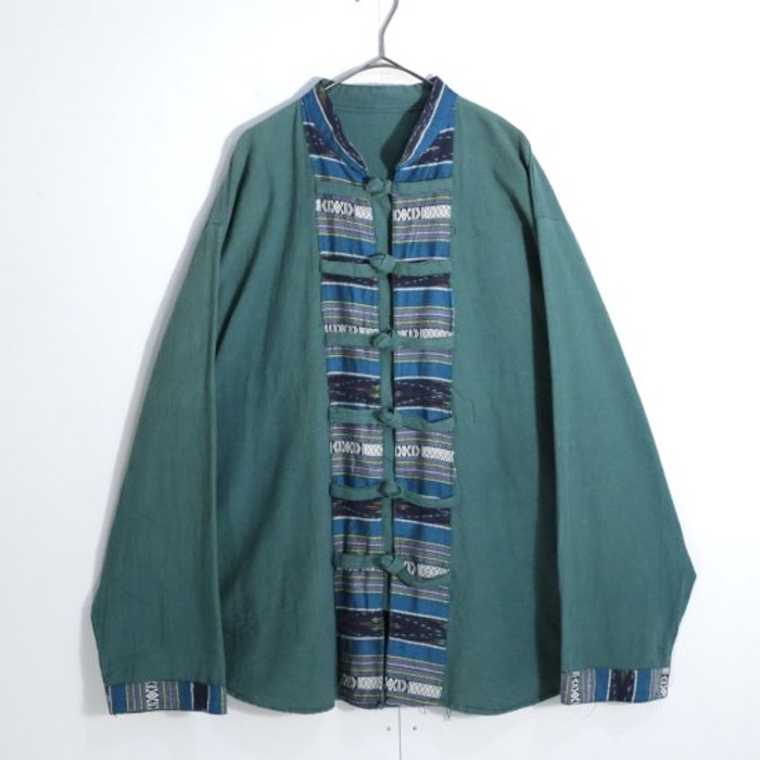 emerald green ethnic cheongsam shirt | Vintage.City 古着屋、古着コーデ情報を発信
