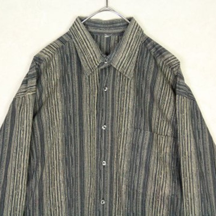 wood taste stripe pattern shirt | Vintage.City 古着屋、古着コーデ情報を発信