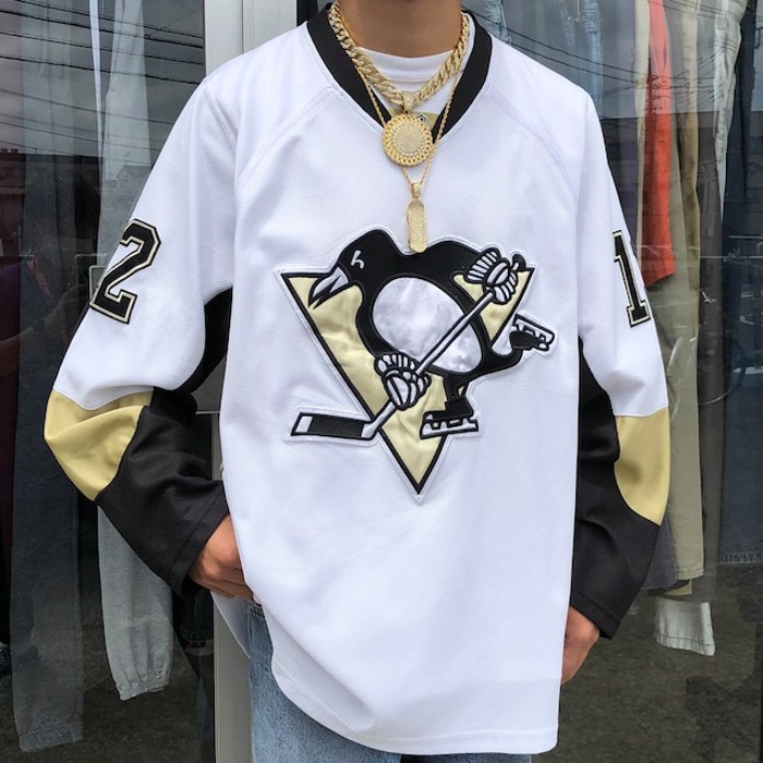 b695.カナダ製 NHL ペンギンズ ゲームシャツ ストリート 長袖 50 