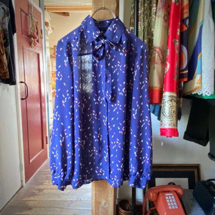 retro ribbon tie blouse /レトロなボウタイブラウス | Vintage.City 古着屋、古着コーデ情報を発信