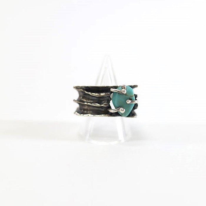 Silver Turquoise Square Art Silver Ring | Vintage.City 古着屋、古着コーデ情報を発信