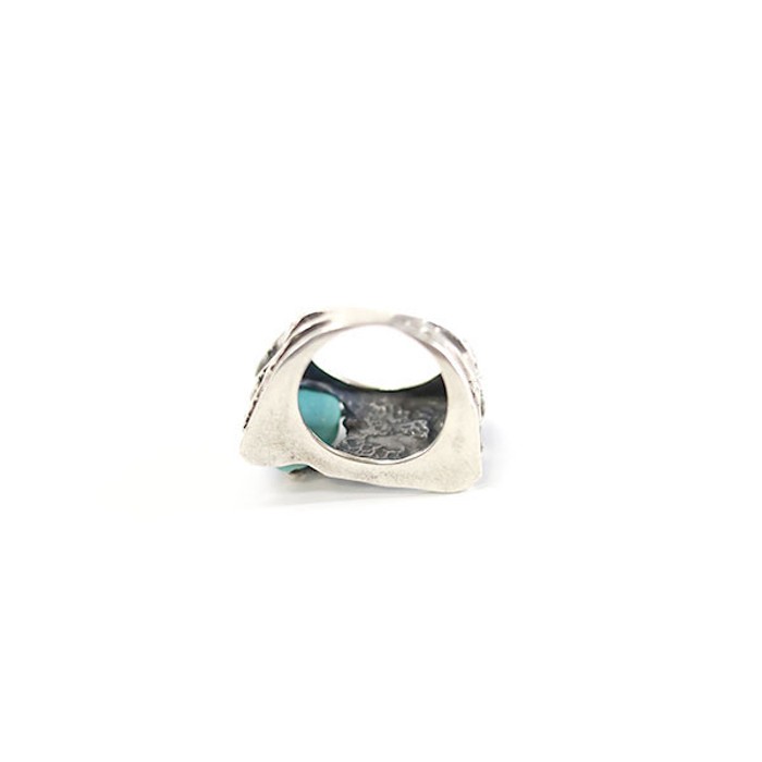 Silver Turquoise Square Art Silver Ring | Vintage.City 古着屋、古着コーデ情報を発信