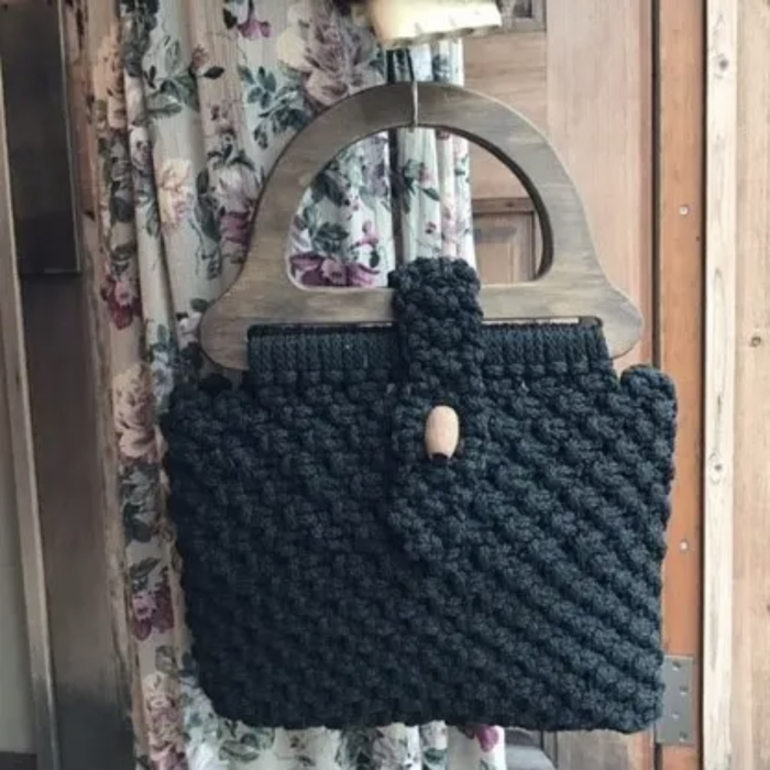 Wood handle×black macrame kniting bag | Vintage.City 古着屋、古着コーデ情報を発信