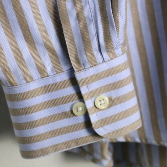 beige×light blue color stripe shirt | Vintage.City 古着屋、古着コーデ情報を発信