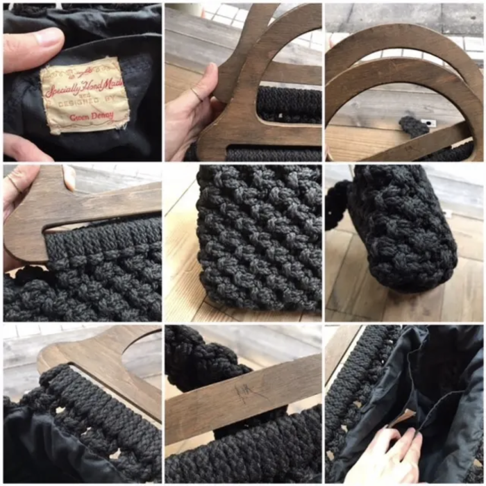 Wood handle×black macrame kniting bag | Vintage.City 빈티지숍, 빈티지 코디 정보