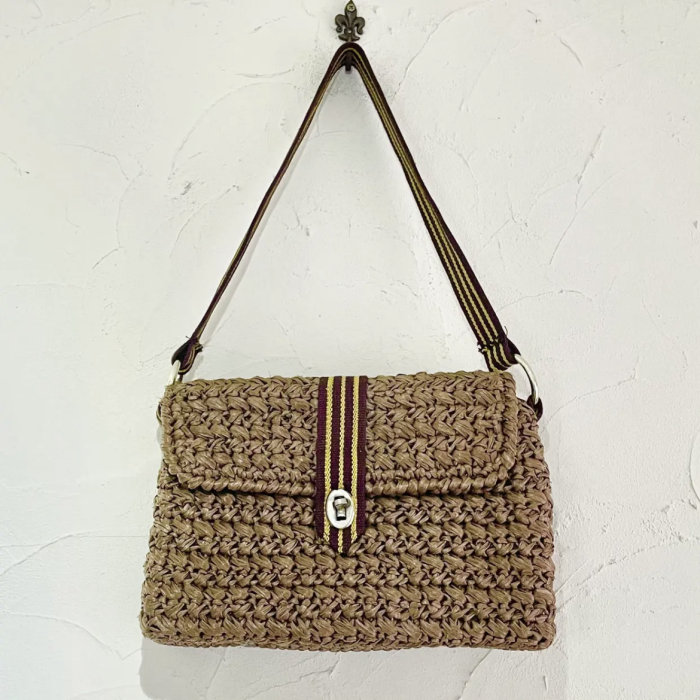 60s vintage brown vinyl straw hand bag | Vintage.City 빈티지숍, 빈티지 코디 정보