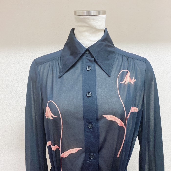 ヴィンテージ　長袖シャツ　黒　花柄　シースルー　vintage shirt | Vintage.City 빈티지숍, 빈티지 코디 정보