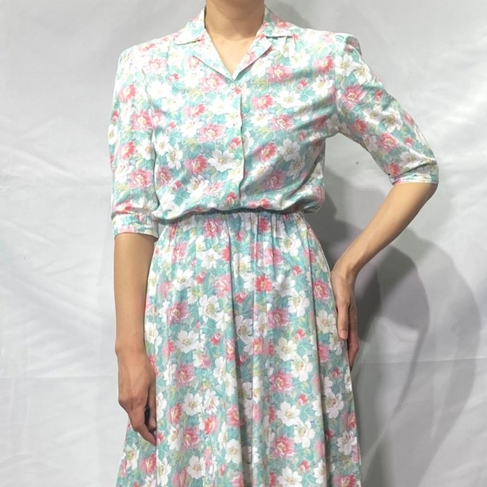USA ORVIS floral open collar onepiece | Vintage.City 古着屋、古着コーデ情報を発信