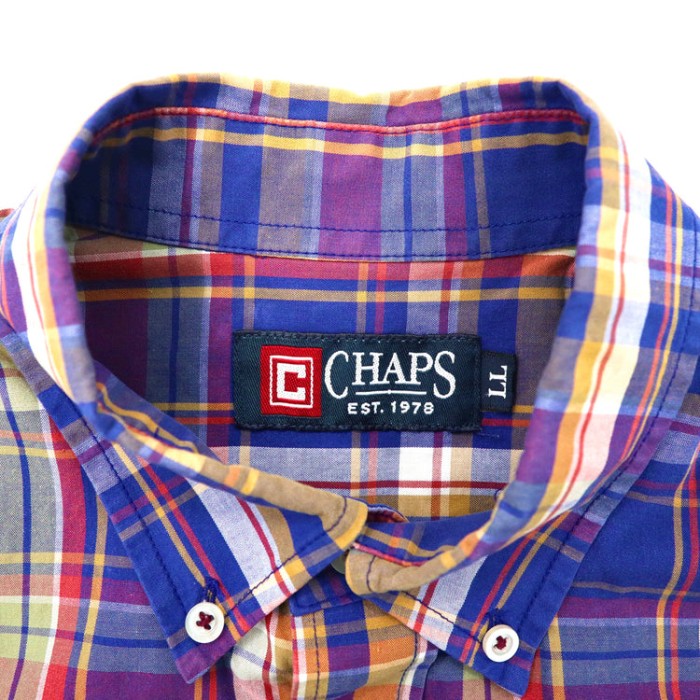 CHAPS 半袖ボタンダウンシャツ LL ブルー チェック コットン | Vintage.City 古着屋、古着コーデ情報を発信