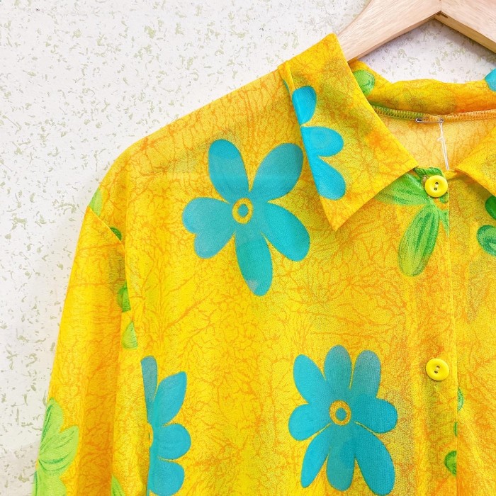 yellow Flower sheer shirt/2167 | Vintage.City 빈티지숍, 빈티지 코디 정보