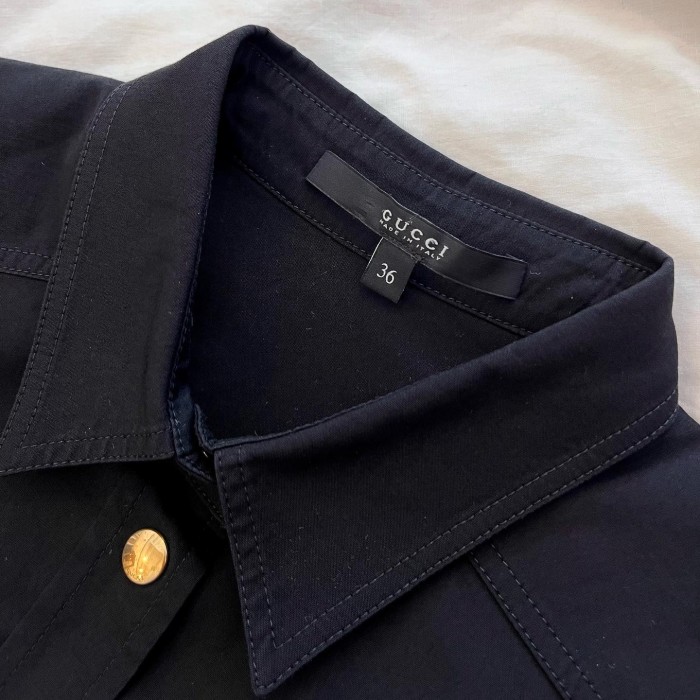 2009＂GUCCI＂八分袖ブラックシャツmade in ITALY | Vintage.City 古着屋、古着コーデ情報を発信