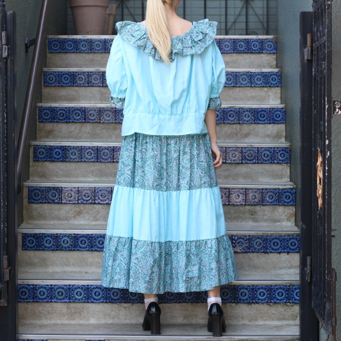 USA VINTAGEアメリカ古着シャーベットカラーフリル襟セットアップスカート | Vintage.City 古着屋、古着コーデ情報を発信