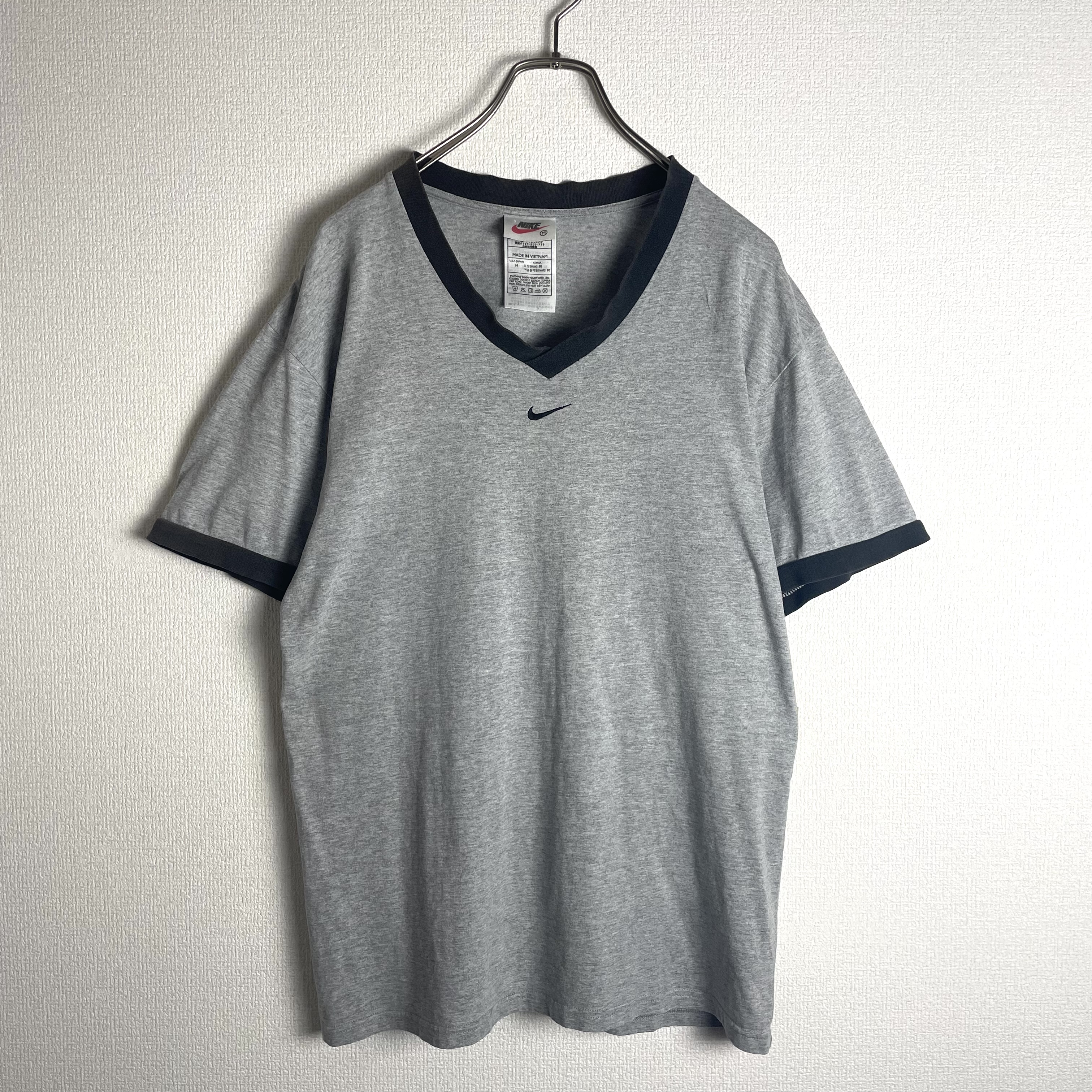 銀タグ NIKE リンガーTシャツ センターロゴ 90s グレー ナイキ 