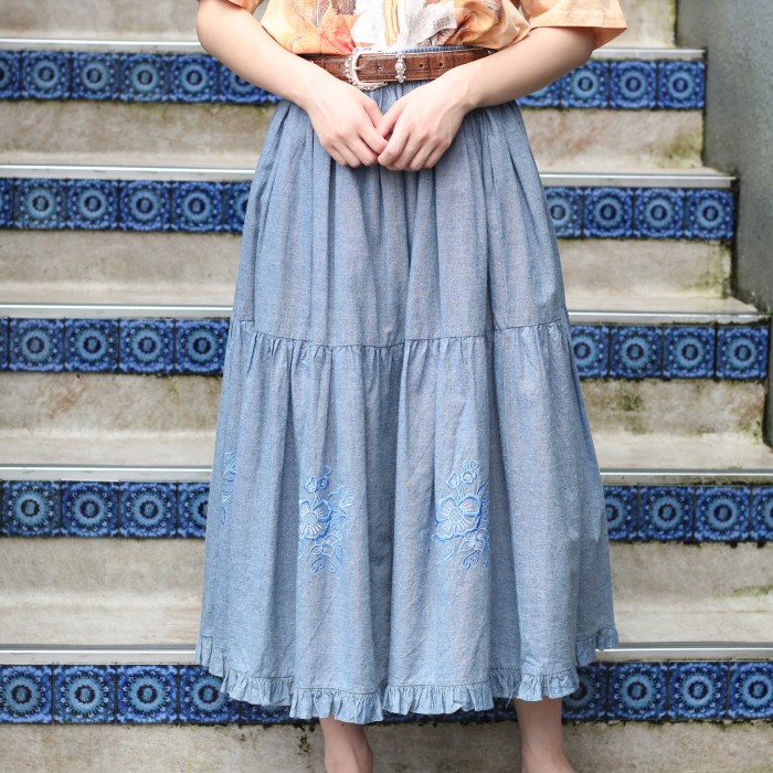 USA VINTAGEアメリカ古着お花刺繍デザインロングスカート | Vintage.City 빈티지숍, 빈티지 코디 정보