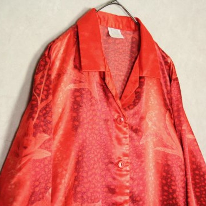 shiny red botanical pajama shirt | Vintage.City ヴィンテージ 古着