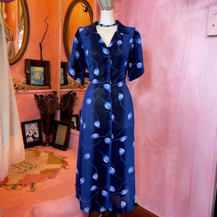 Used blue Tulip dress | Vintage.City 빈티지숍, 빈티지 코디 정보
