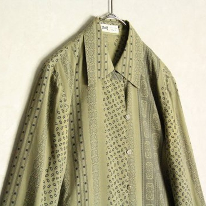 european design stripe khaki shirt | Vintage.City ヴィンテージ 古着