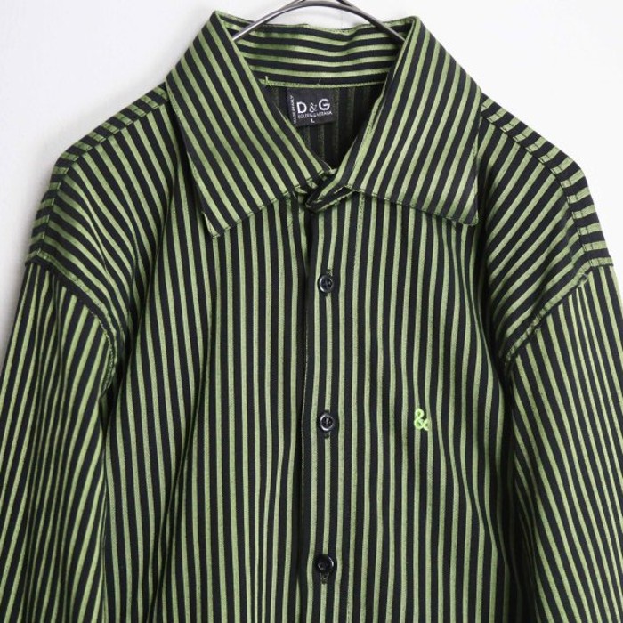 "D&G" green × black stripe shirt | Vintage.City 古着屋、古着コーデ情報を発信
