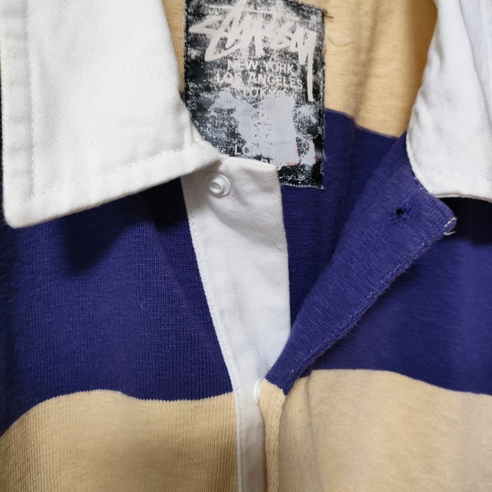 OLD STUSSY ラガーシャツ 半袖 ボーダー 紫 STUSSY GEAR | Vintage.City