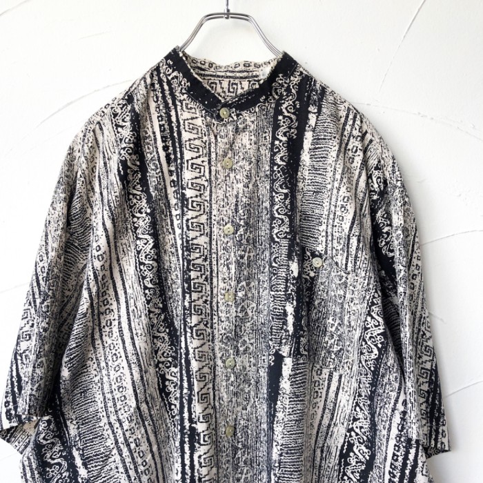 Band collar patterned shirt | Vintage.City ヴィンテージ 古着