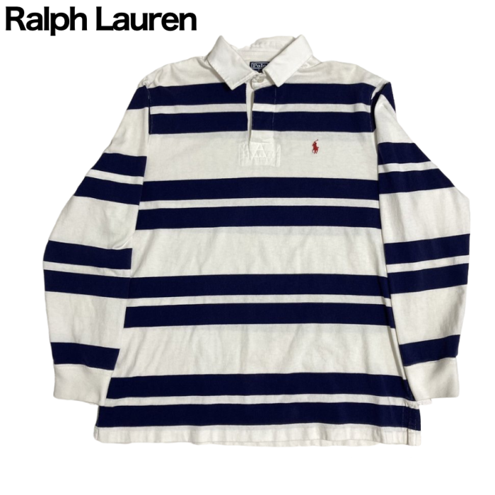 POLO RALPH LAUREN紺×白ボーダーラガーシャツ Lサイズ 100％ | Vintage 