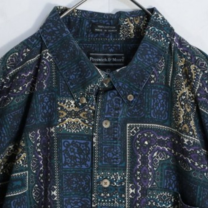 cold color ethnic design shirt. | Vintage.City 古着屋、古着コーデ情報を発信