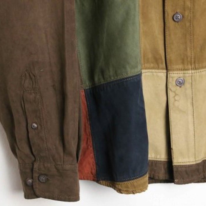 retro coloring patchwork faux suedeshirt | Vintage.City 빈티지숍, 빈티지 코디 정보