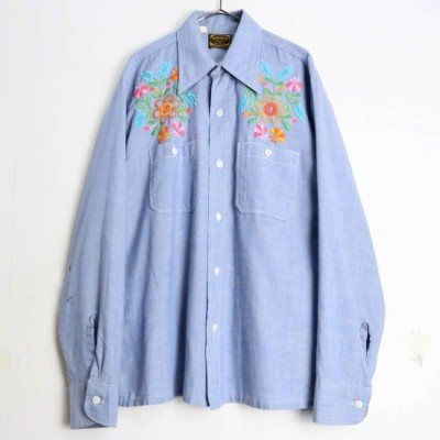 70's fancy flower embroidery shirt | Vintage.City 빈티지숍, 빈티지 코디 정보