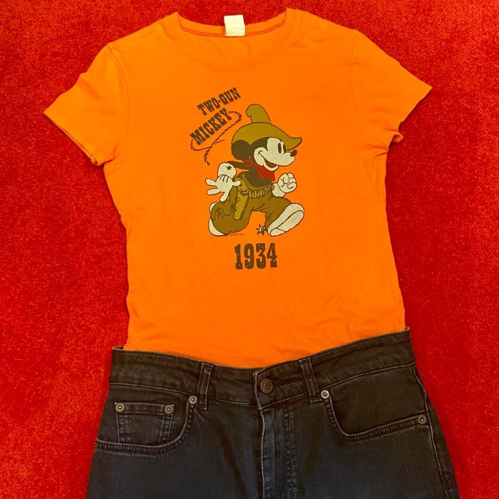 used ミッキーマウスTシャツ オレンジ チビT Y2K 2000年代 | Vintage.City 빈티지숍, 빈티지 코디 정보