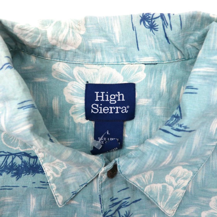 HIGH SIERRA ビッグサイズ アロハシャツ L ブルー リネン 総柄 | Vintage.City 古着屋、古着コーデ情報を発信