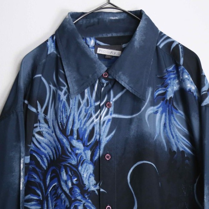 twin dragons pattern loose poly shirt | Vintage.City 빈티지숍, 빈티지 코디 정보