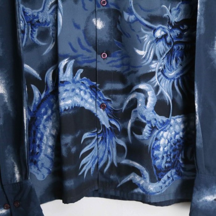 twin dragons pattern loose poly shirt | Vintage.City 古着屋、古着コーデ情報を発信