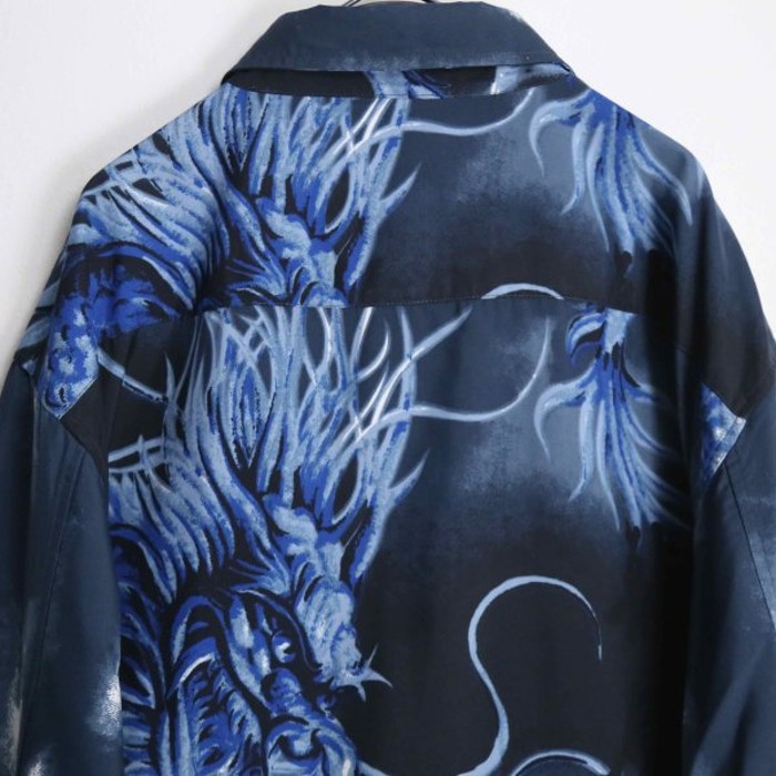 twin dragons pattern loose poly shirt | Vintage.City 古着屋、古着コーデ情報を発信